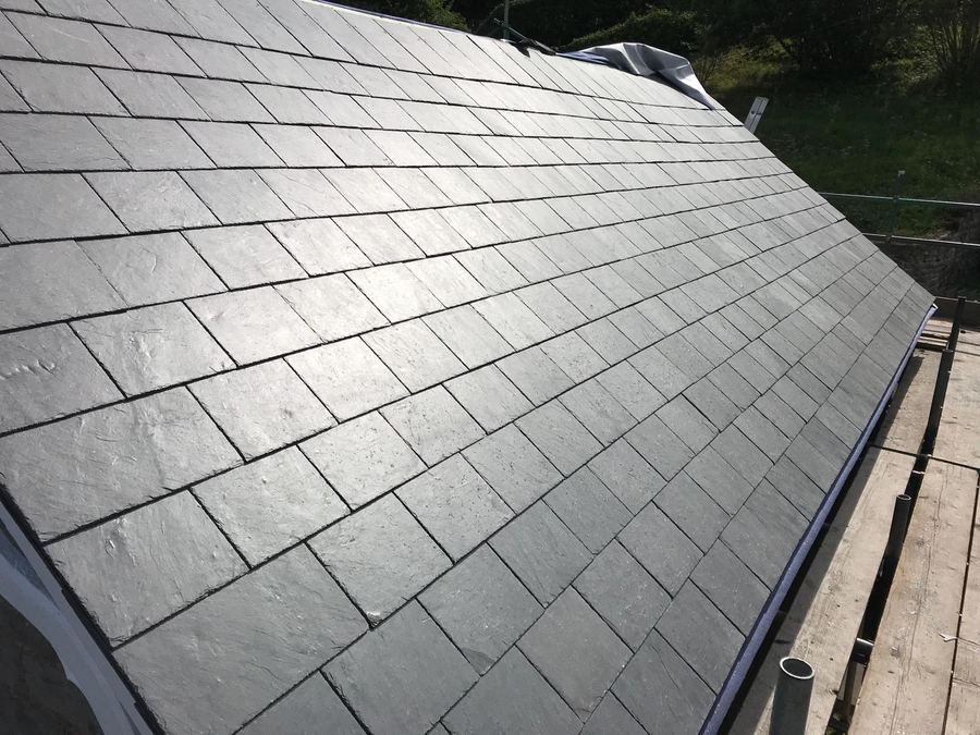A newly laid natural slate roof